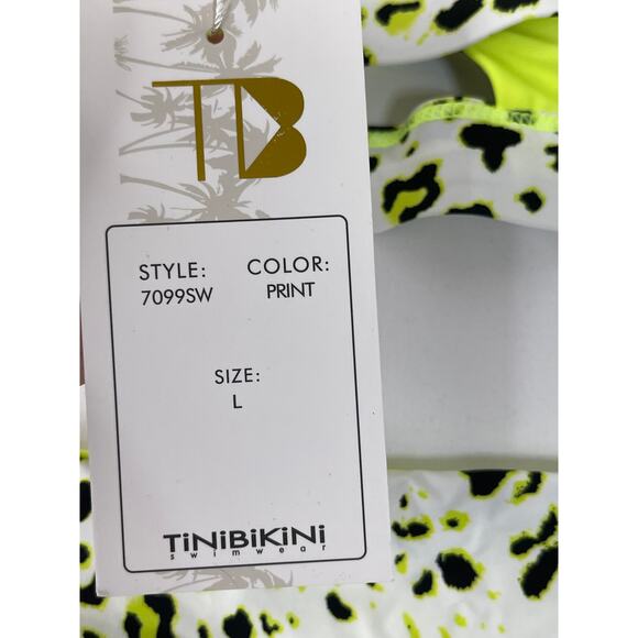 TiniBikini Swimwear Neon Yellow Green Animal Print 2 Piece Bikini NEW Large - Picture 7 of 10